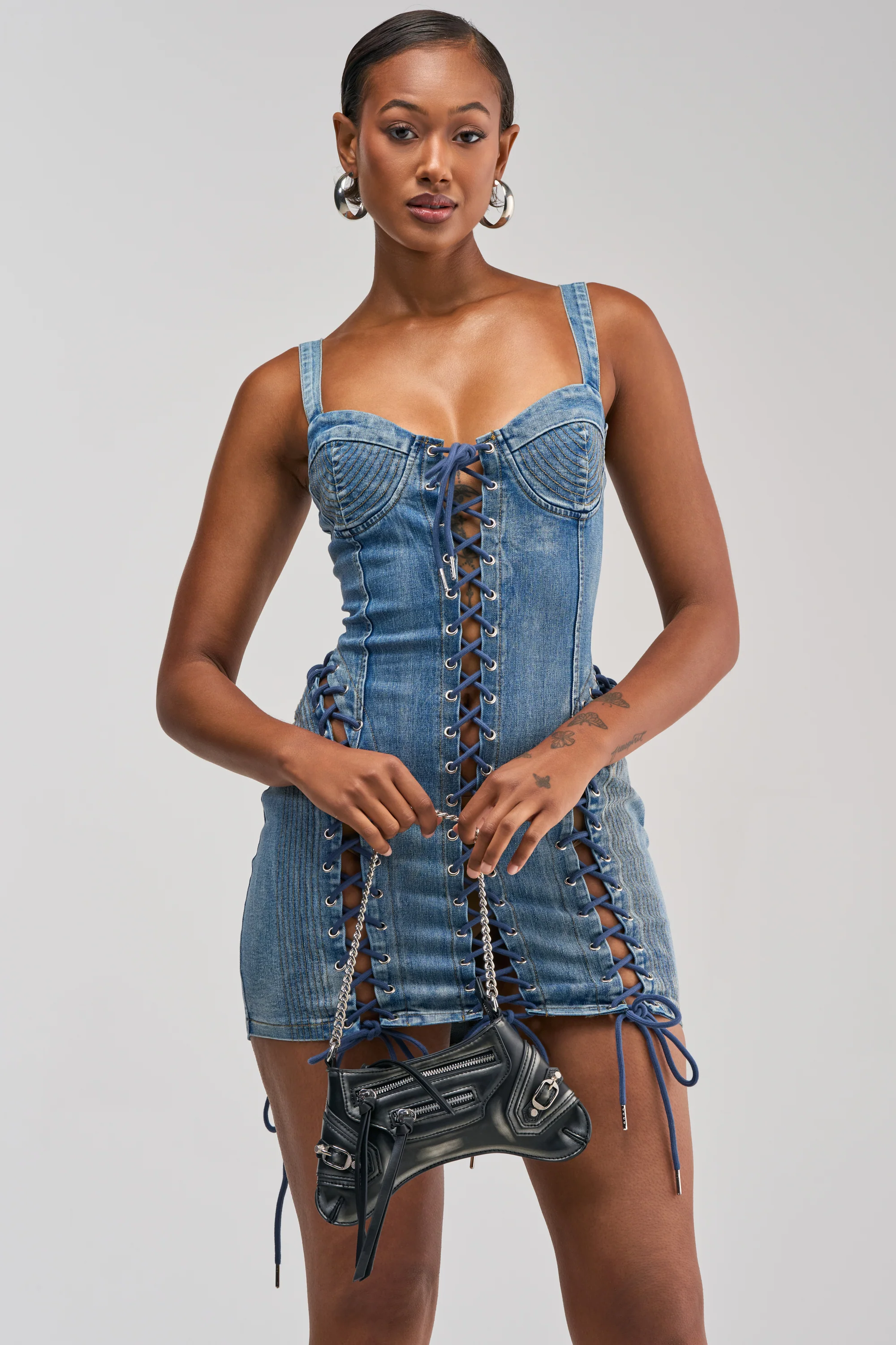 READY FOR THE RODEO LACE UP DENIM DRESS - Akira Wear