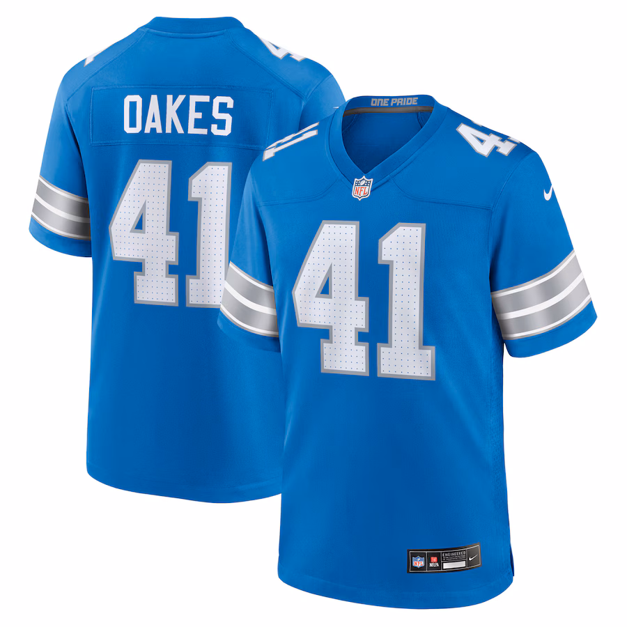 Men's Detroit Lions Gunnar Oakes Nike Blue Team Game Jersey - Jersey