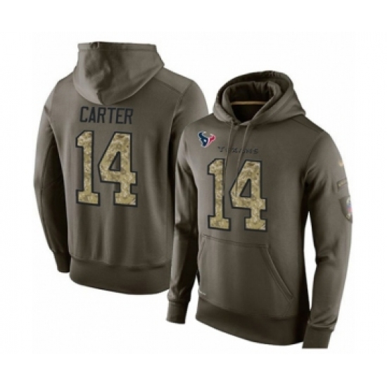 Football Men's Houston Texans #14 DeAndre Carter Green Salute To Service Pullover Hoodie - Jersey