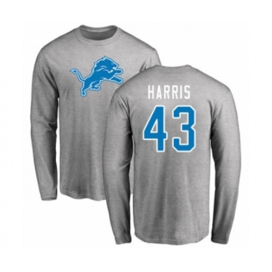 Football Detroit Lions #43 Will Harris Ash Name & Number Logo Long Sleeve T-Shirt - Jersey