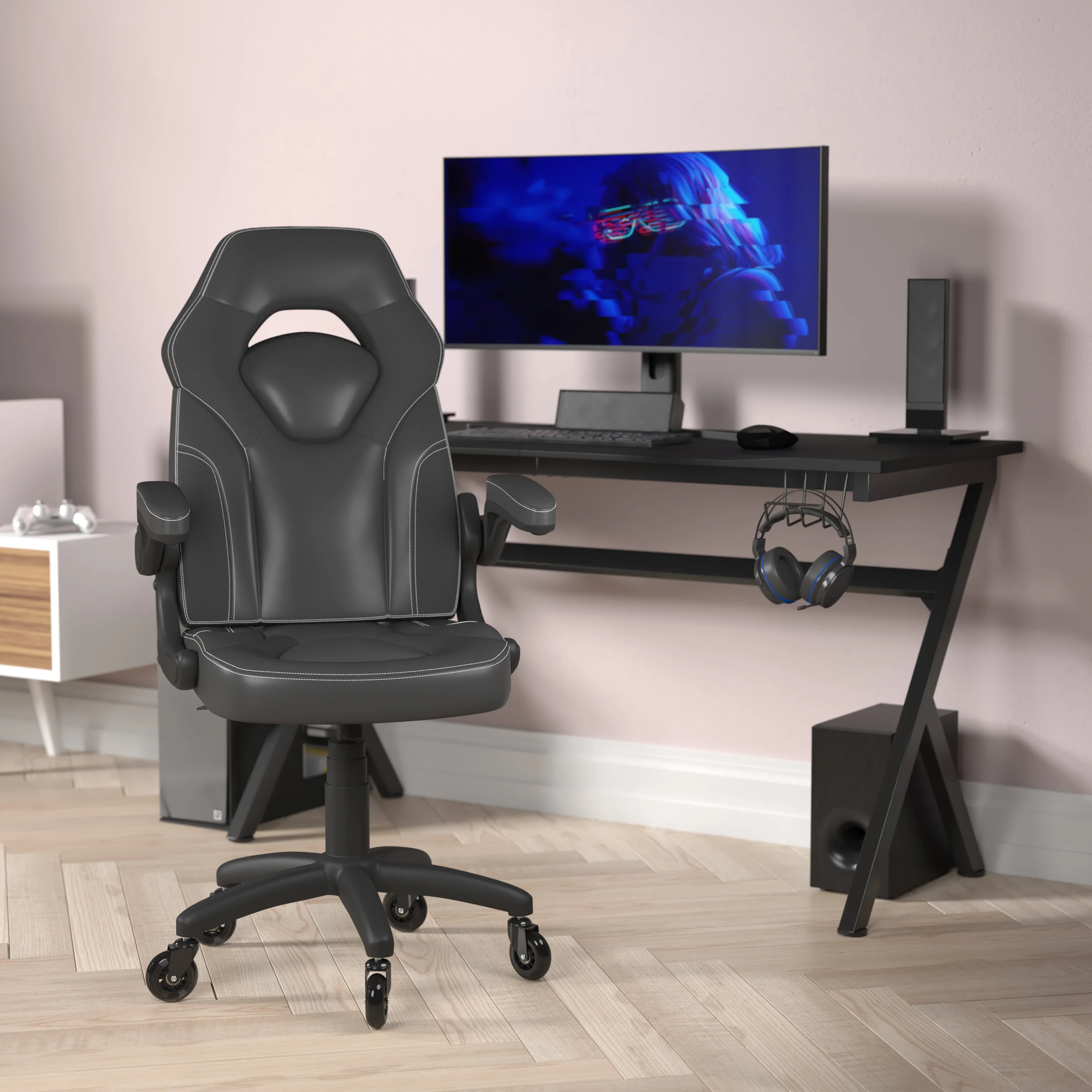 Flash Furniture X10 Faux Leather High Back Gaming Chair with Arms, 250 lb, Black