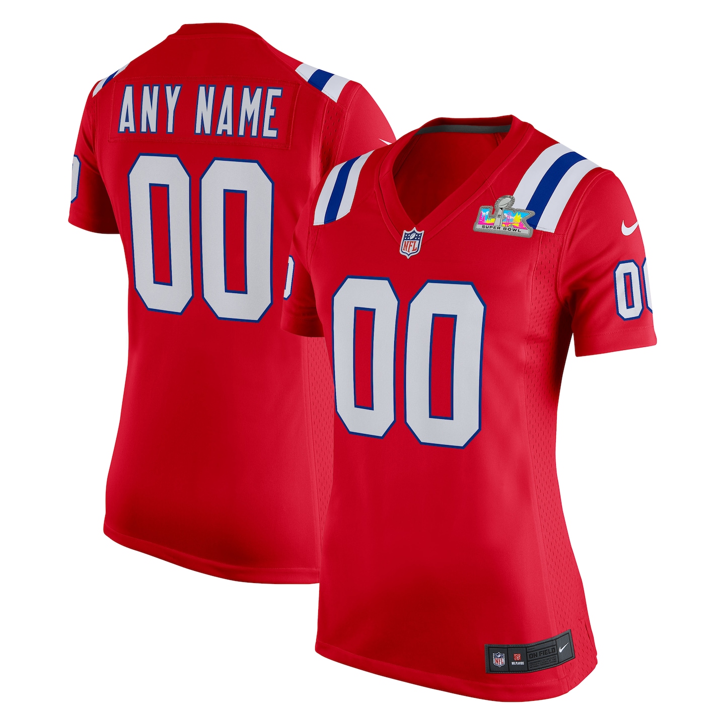 Women's New England Patriots Nike Red Super Bowl LX Patch Custom Game Jersey - Jersey