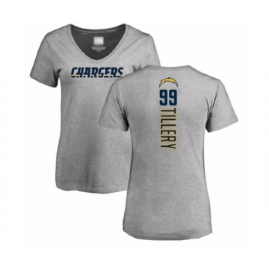 Football Women's Los Angeles Chargers #99 Jerry Tillery Ash Backer T-Shirt - Jersey