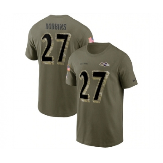 Men's Baltimore Ravens #27 J.K. Dobbins 2022 Olive Salute to Service T-Shirt - Jersey