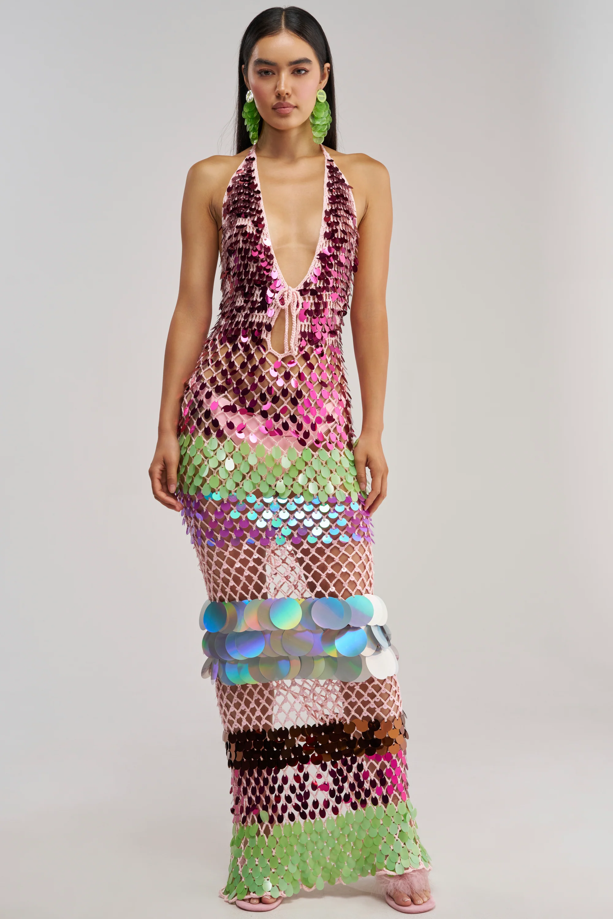 PARTY CRASHER SEQUIN MAXI DRESS IN GREEN MULTI - Akira Wear