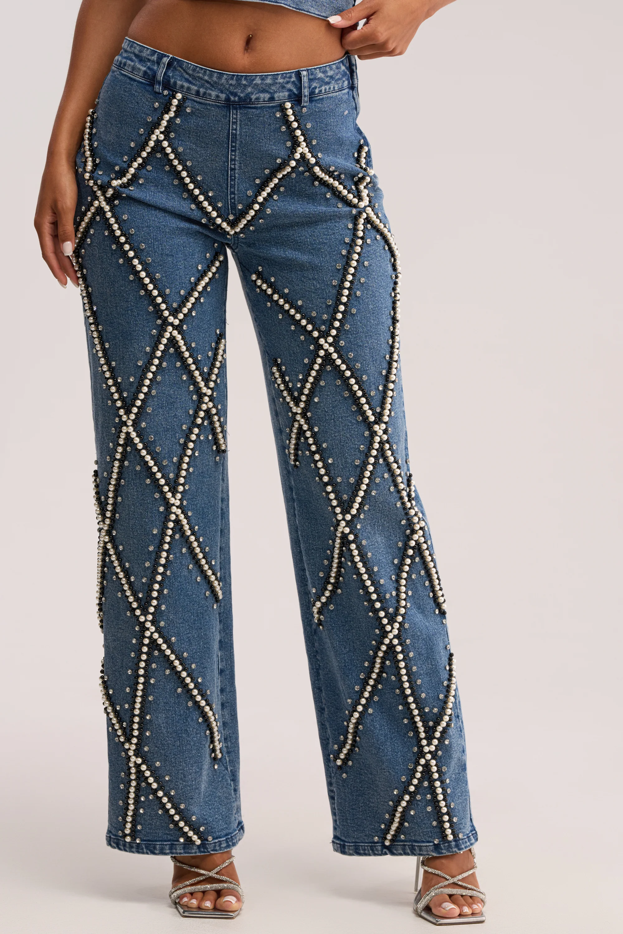 DRIPPING IN PEARLS DENIM PANT - Akira Wear