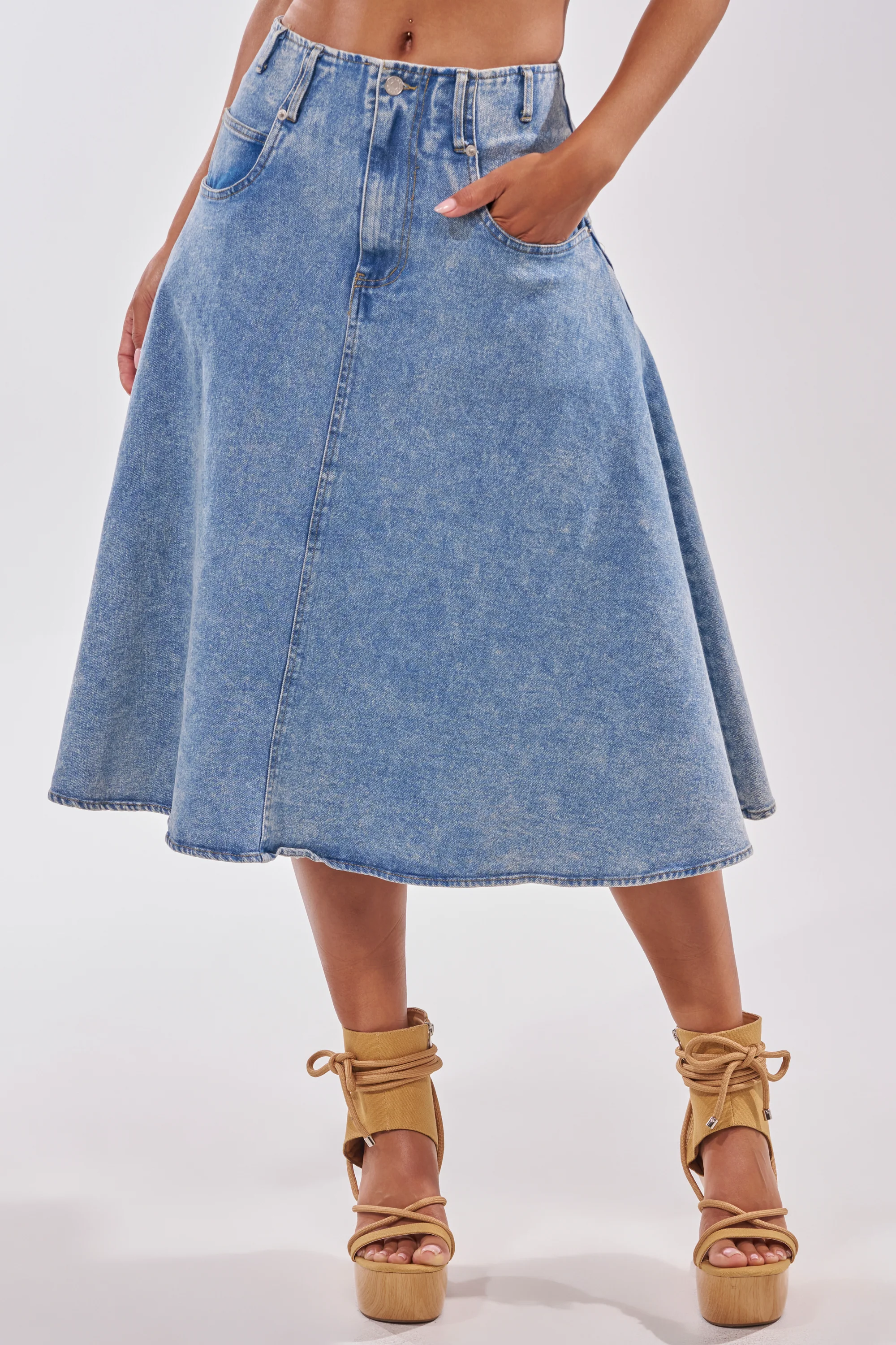 BRITNEY MIDI DENIM SKIRT - Akira Wear