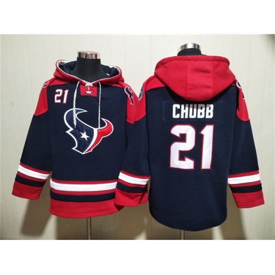 Men's Houston Texans #21 Nick Chubb Navy Ageless Must-Have Lace-Up Pullover Hoodie - Jersey