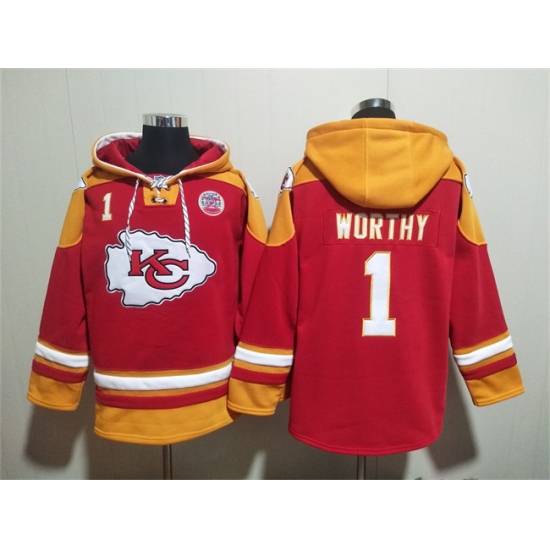 Men's Kansas City Chiefs #1 Xavier Worthy Red Ageless Must-Have Lace-Up Pullover Hoodie - Jersey