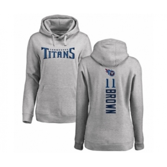 Football Women's Tennessee Titans #11 A.J. Brown Ash Backer Pullover Hoodie - Jersey