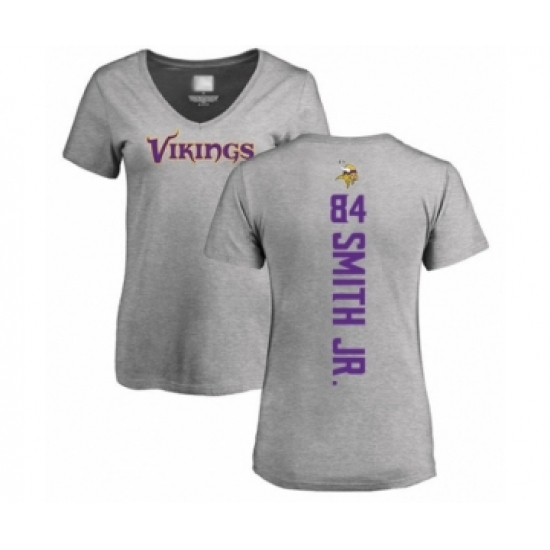 Football Women's Minnesota Vikings #84 Irv Smith Jr. Ash Backer V-Neck T-Shirt - Jersey