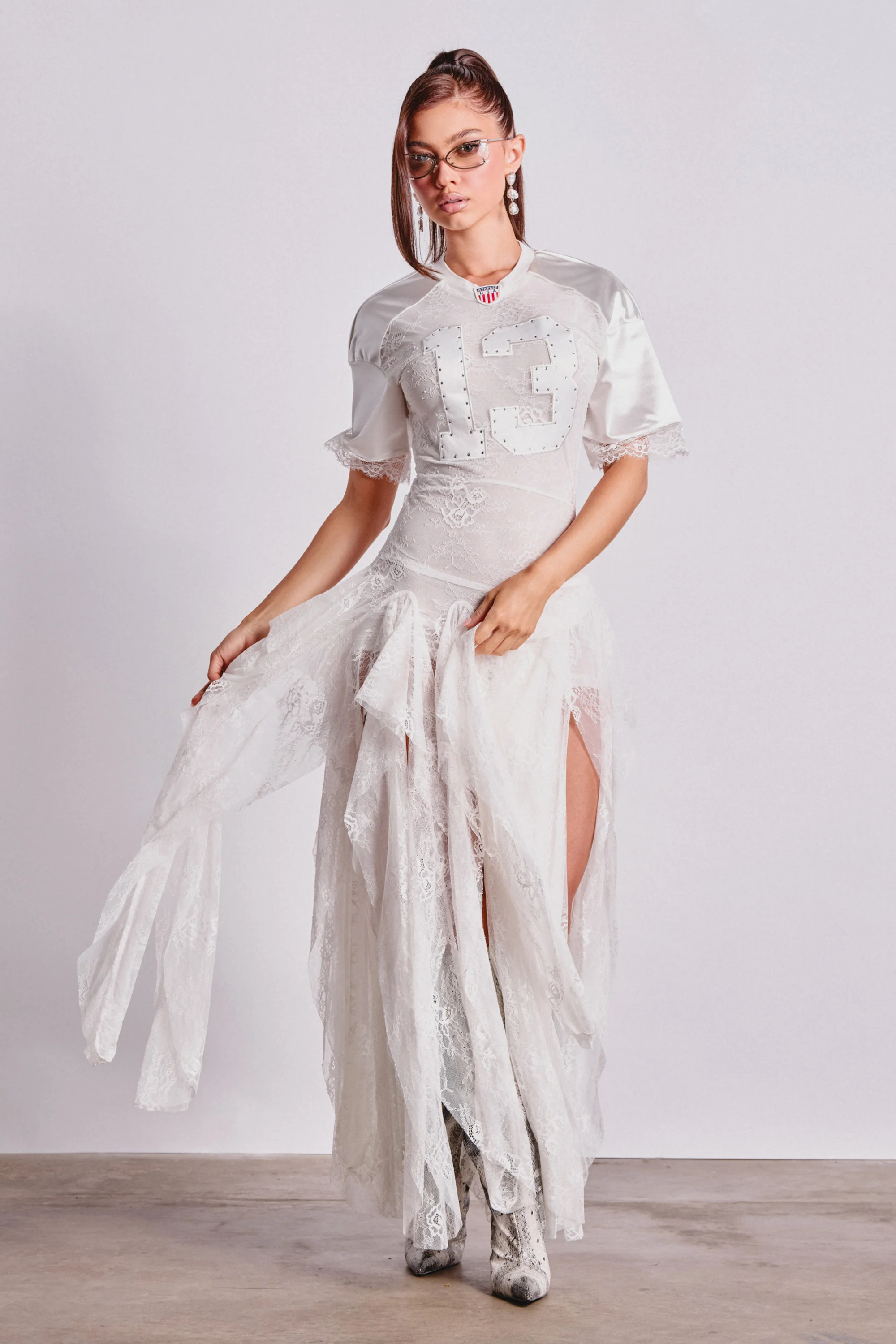 KICK OFF LACE JERSEY MAXI DRESS IN WHITE - Akira Wear