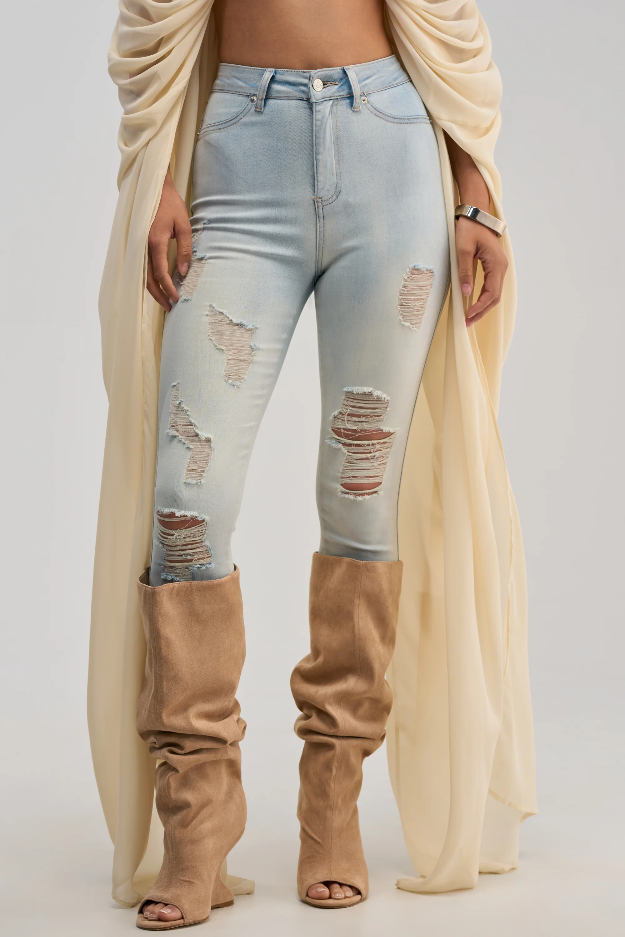 FLEX-FIT EXTREME STRETCH HIGH WAISTED DISTRESSED SKINNY JEANS - Akira Wear