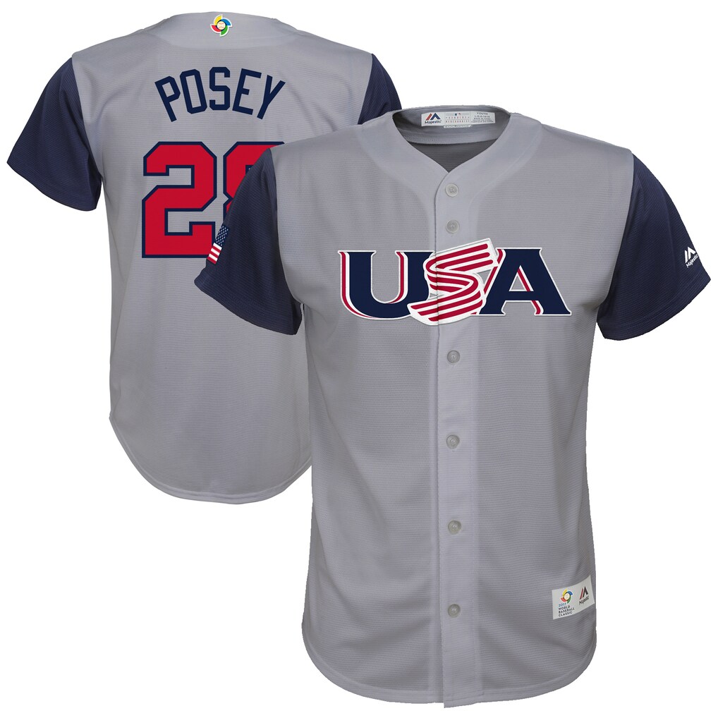 Youth USA Baseball Buster Posey Majestic Gray 2017 World Baseball Classic Replica Jersey - Jersey