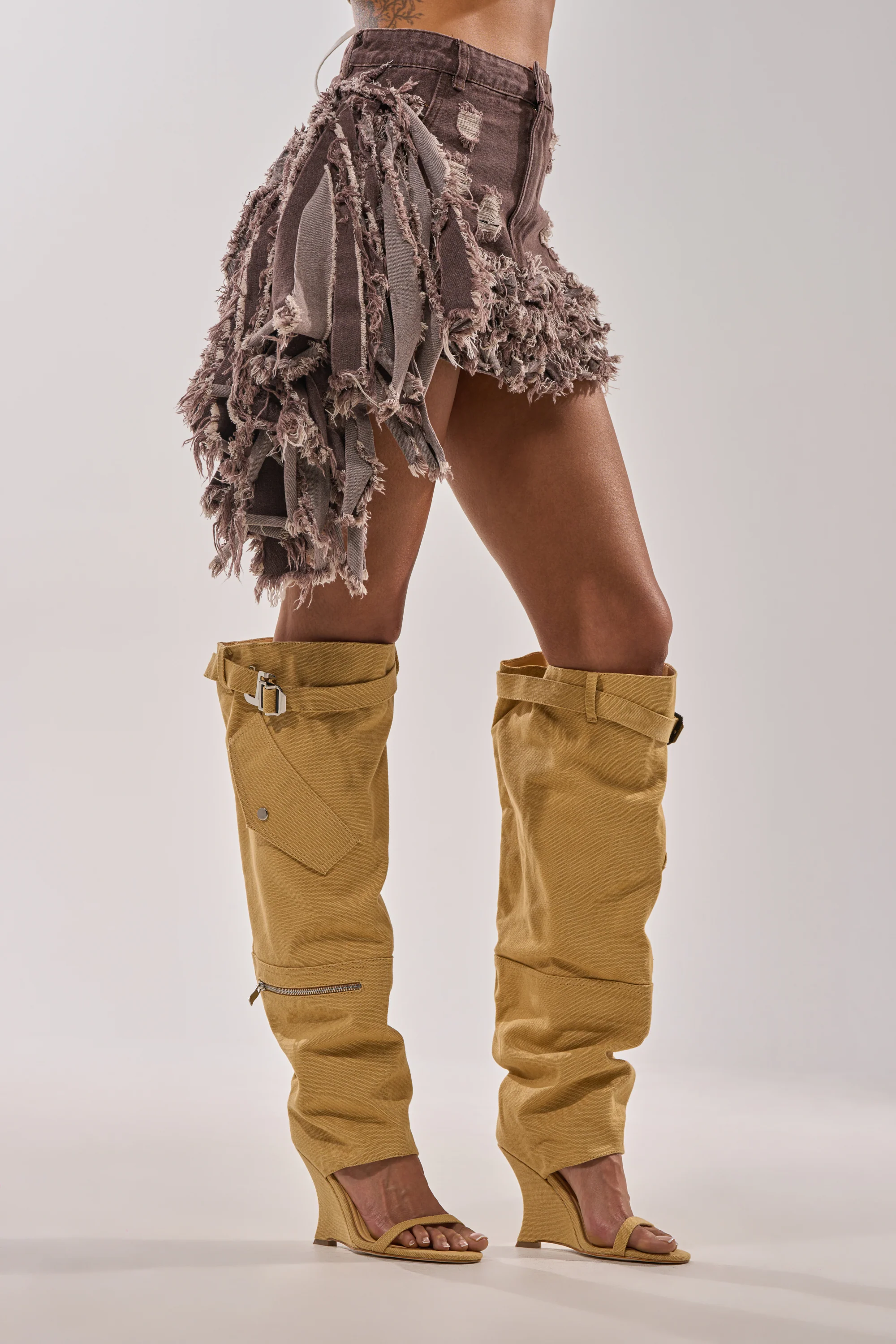 AZALEA WANG ANOUK KHAKI SPORT WEDGE BOOT - Akira Wear