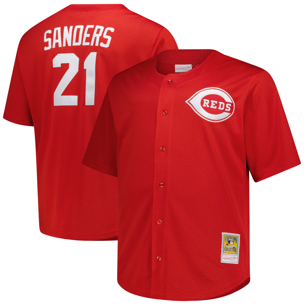 Men's Cincinnati Reds Deion Sanders Mitchell & Ness Red Big & Tall Cooperstown Mesh Batting Practice Jersey - Jersey