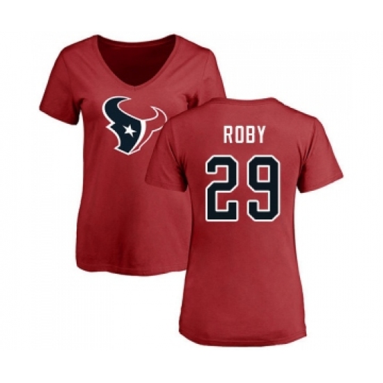 Football Women's Houston Texans #29 Bradley Roby Red Name & Number Logo T-Shirt - Jersey