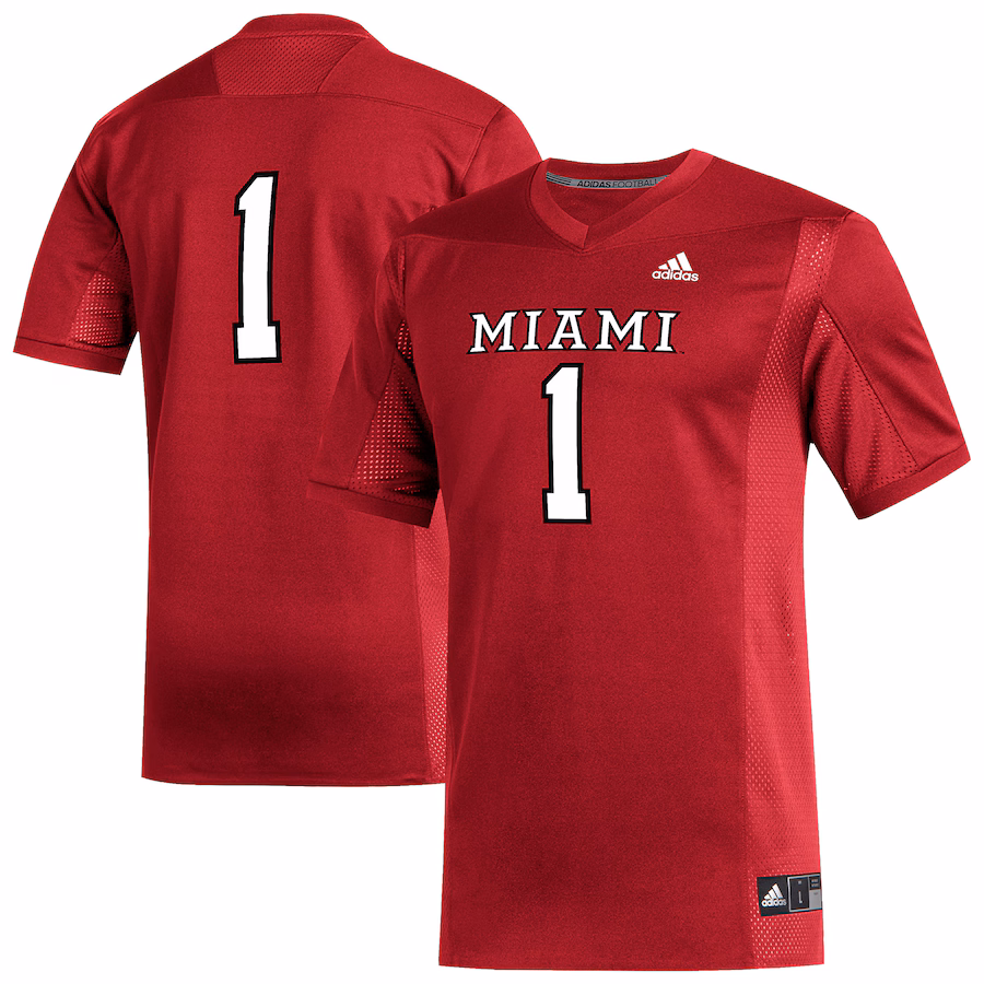 Men's adidas #1 Red Miami University RedHawks Replica Football Jersey - Jersey