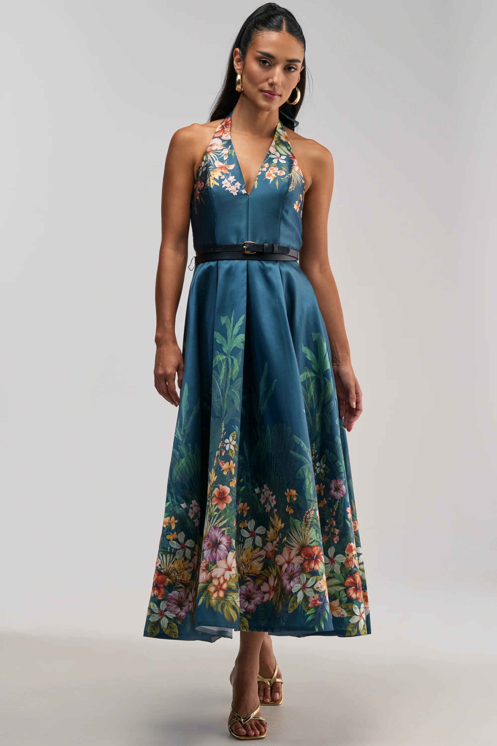 BOOKED AND BUSY FLORAL MIDI DRESS IN BLUE MULTI - Akira Wear