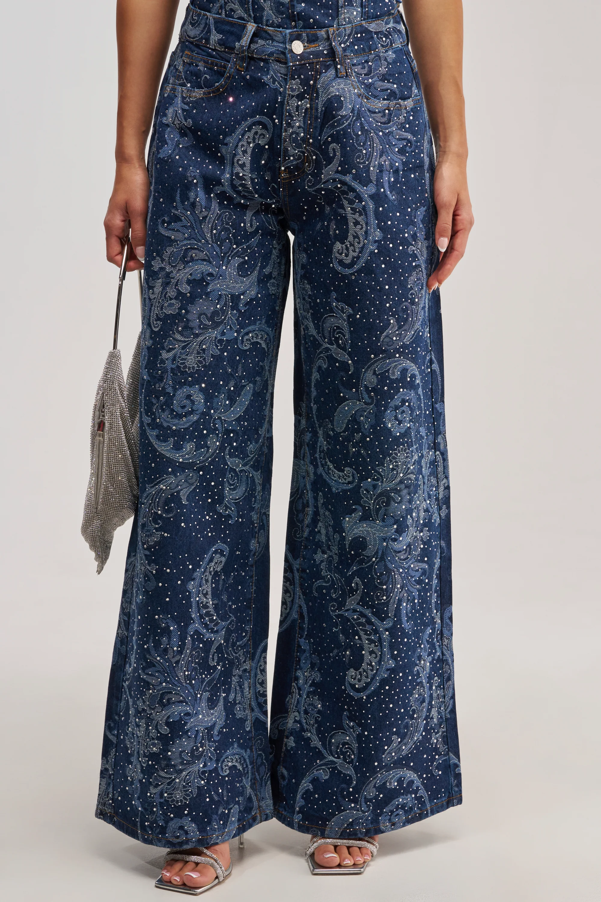 ELEVATED WIDE LEG DENIM WITH RHINESTONES - Akira Wear