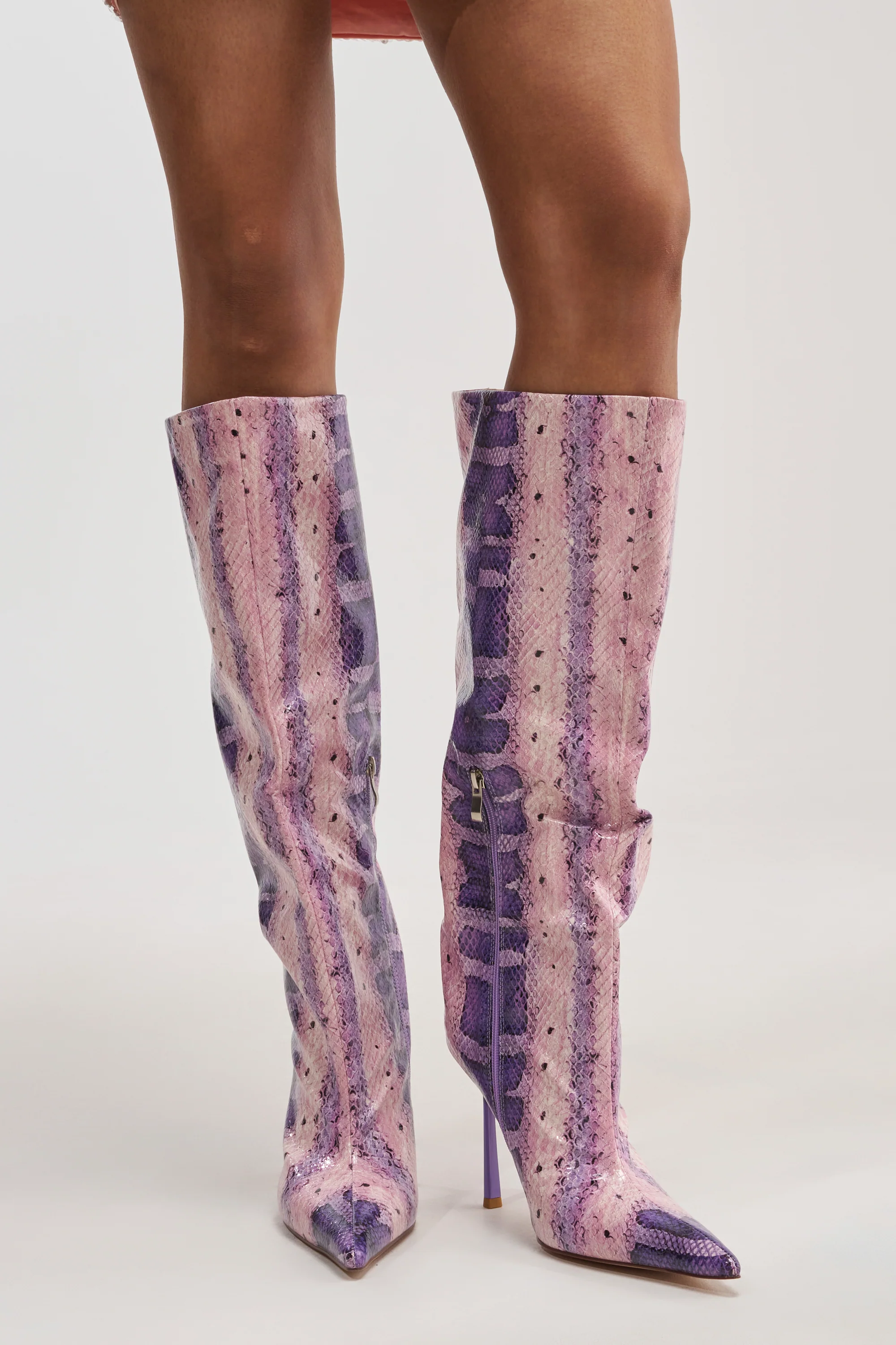 AZALEA WANG MADEYE PURPLE SNAKE KNEE HIGH STILETTO BOOT - Akira Wear