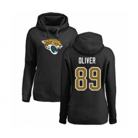 Football Women's Jacksonville Jaguars #89 Josh Oliver Black Name & Number Logo Pullover Hoodie - Jersey