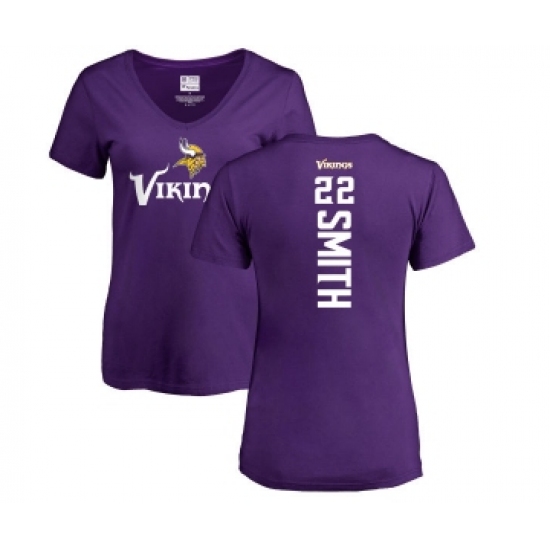 Football Women's Minnesota Vikings #22 Harrison Smith Purple Backer Slim Fit T-Shirt - Jersey