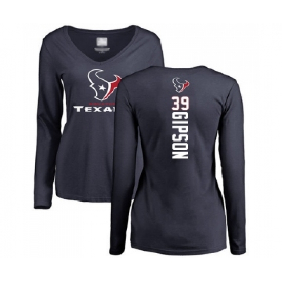 Football Women's Houston Texans #39 Tashaun Gipson Navy Blue Backer Long Sleeve T-Shirt - Jersey