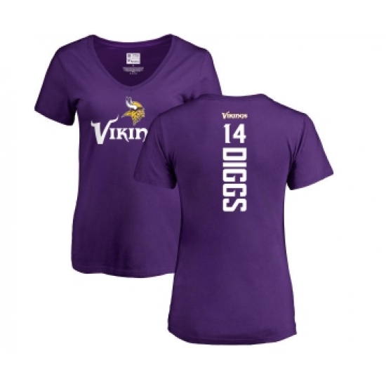 Football Women's Minnesota Vikings #14 Stefon Diggs Purple Backer Slim Fit T-Shirt - Jersey