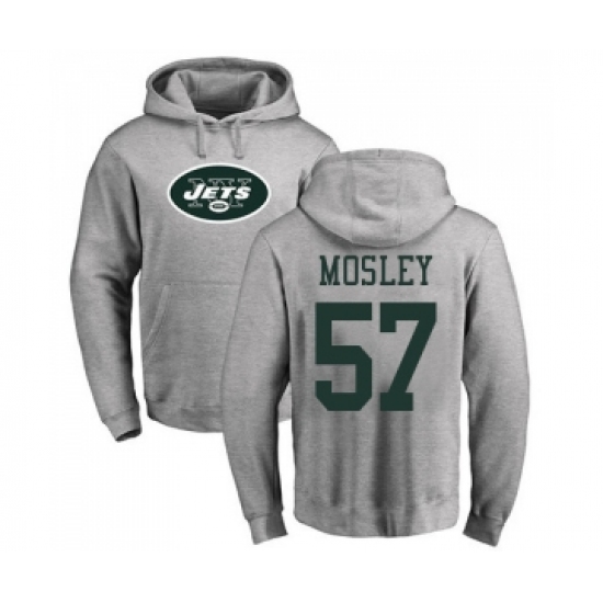 Football New York Jets #57 C.J. Mosley Ash Name & Number Logo Pullover Hoodie - Jersey