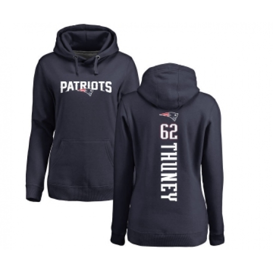Football Women's New England Patriots #62 Joe Thuney Navy Blue Backer Pullover Hoodie - Jersey