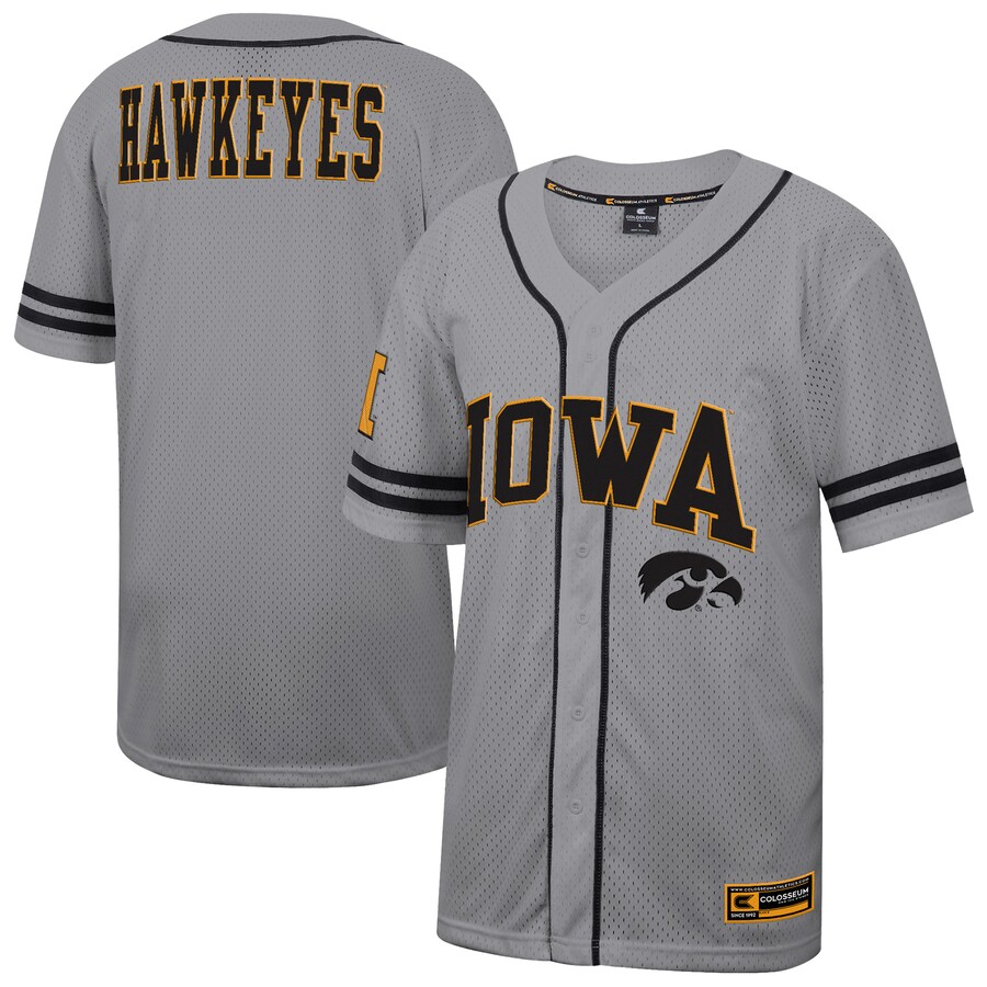 Men's Colosseum Gray Iowa Hawkeyes Free Spirited Baseball Jersey - Jersey