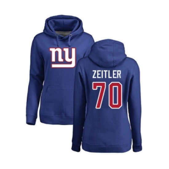 Football Women's New York Giants #70 Kevin Zeitler Royal Blue Name & Number Logo Pullover Hoodie - Jersey