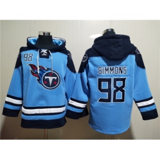 Men's Tennessee Titans #98 Jeffery Simmons Blue Lace-Up Pullover Hoodie - Jersey