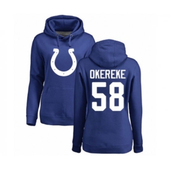 Football Women's Indianapolis Colts #58 Bobby Okereke Royal Blue Name & Number Logo Pullover Hoodie - Jersey