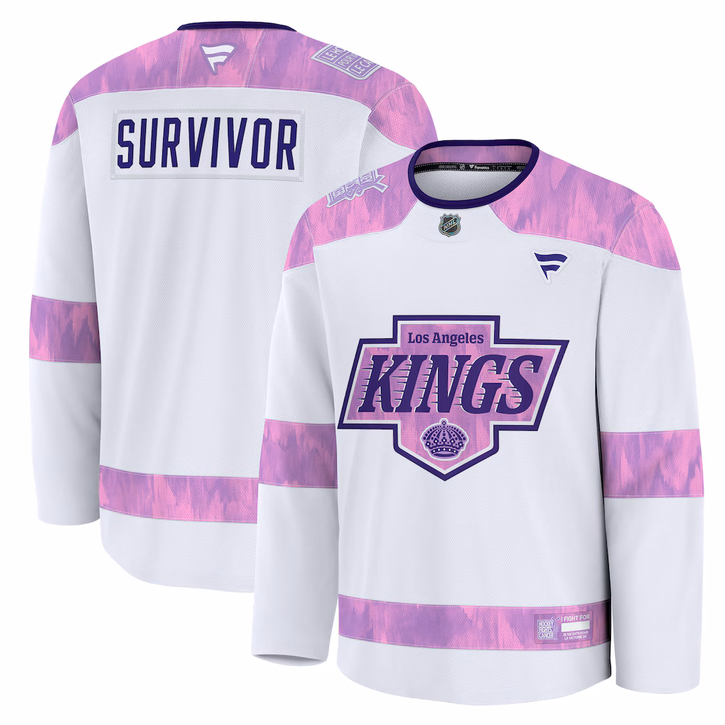 Men's Los Angeles Kings Fanatics White Hockey Fights Cancer Survivor Practice Jersey - Jersey