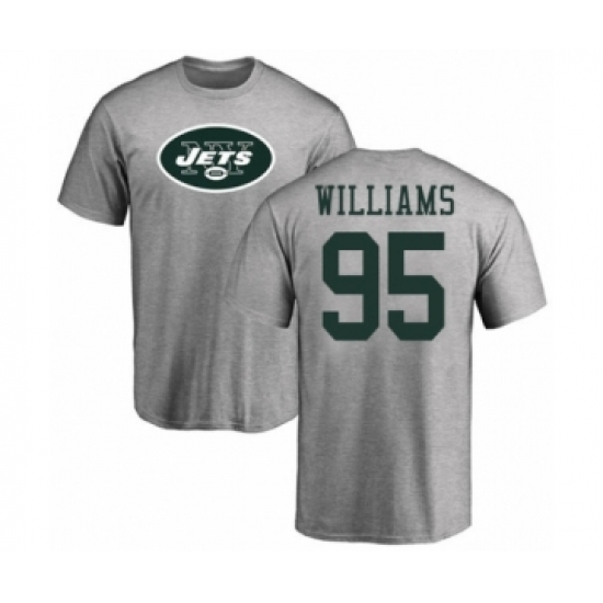 Football New York Jets #95 Quinnen Williams Ash Name & Number Logo T-Shirt - Jersey