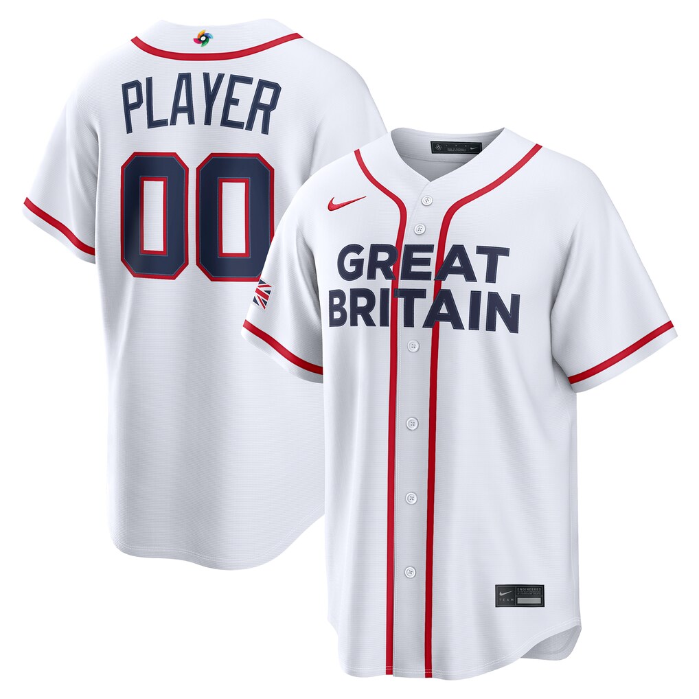 Men's Great Britain Baseball Nike White 2026 World Baseball Classic Home Pick-A-Player Jersey - Jersey