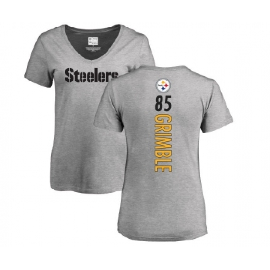 Football Women's Pittsburgh Steelers #85 Xavier Grimble Ash Backer V-Neck T-Shirt - Jersey