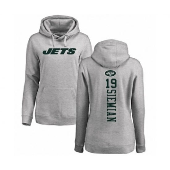 Football Women's New York Jets #19 Trevor Siemian Ash Backer Pullover Hoodie - Jersey