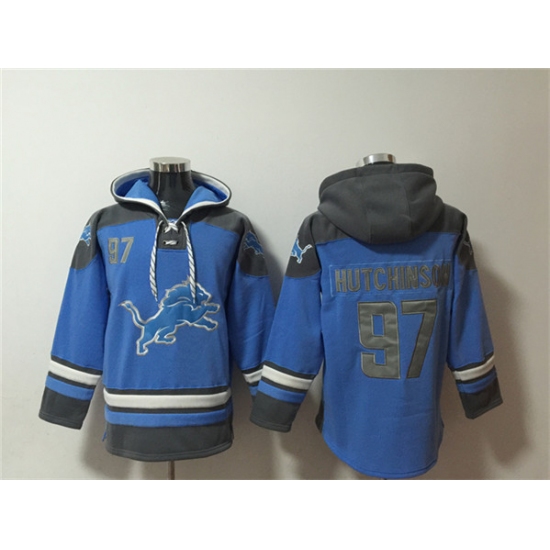 Men's Detroit Lions #97 Aidan Hutchinson Blue Ageless Must-Have Lace-Up Pullover Hoodie - Jersey
