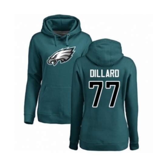 Women's Philadelphia Eagles #77 Andre Dillard Green Name & Number Logo Pullover Hoodie - Jersey