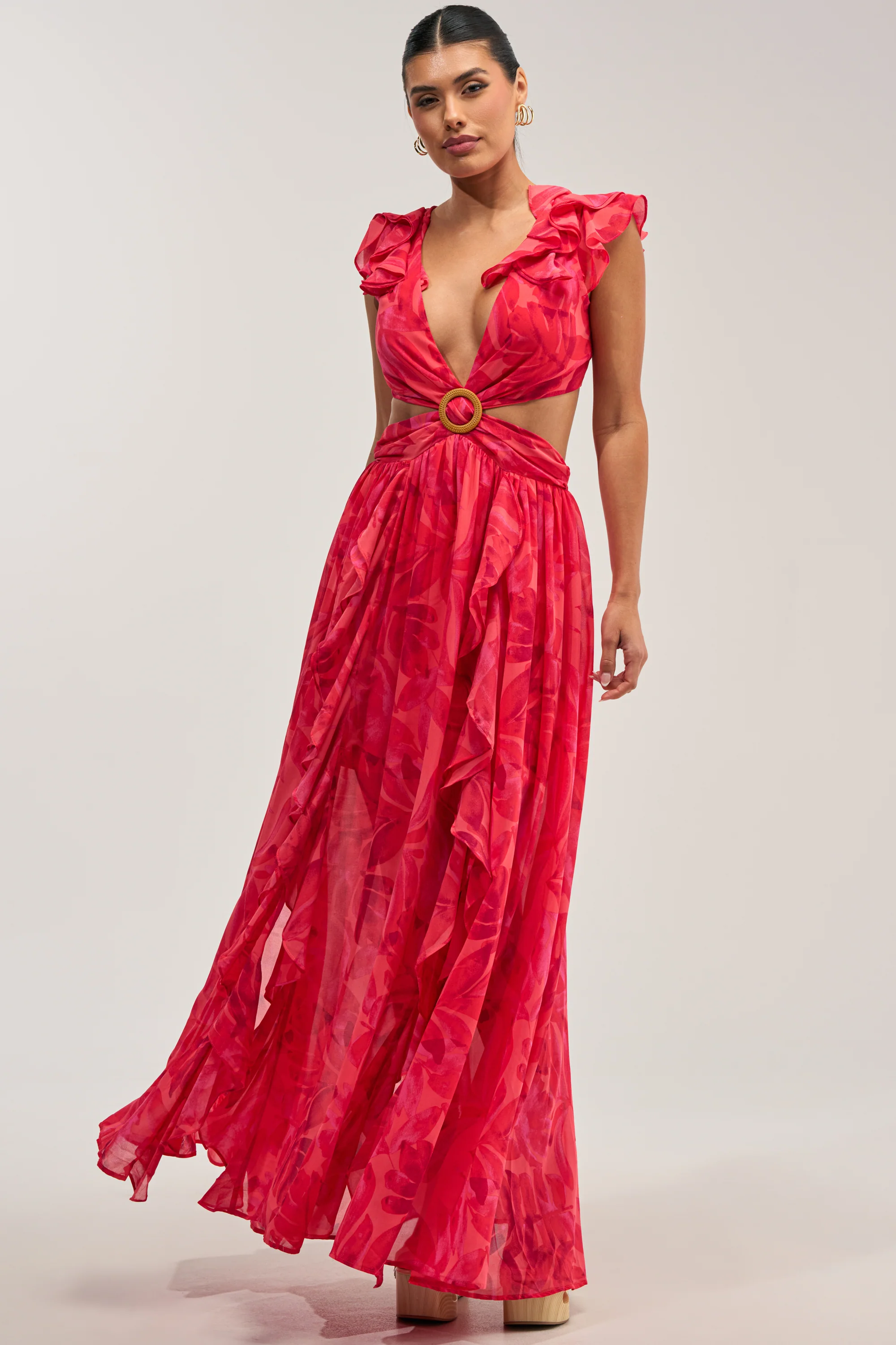 FIRST CLASS FLORAL RUFFLE MAXI DRESS - Akira Wear
