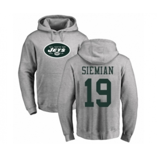 Football New York Jets #19 Trevor Siemian Ash Name & Number Logo Pullover Hoodie - Jersey