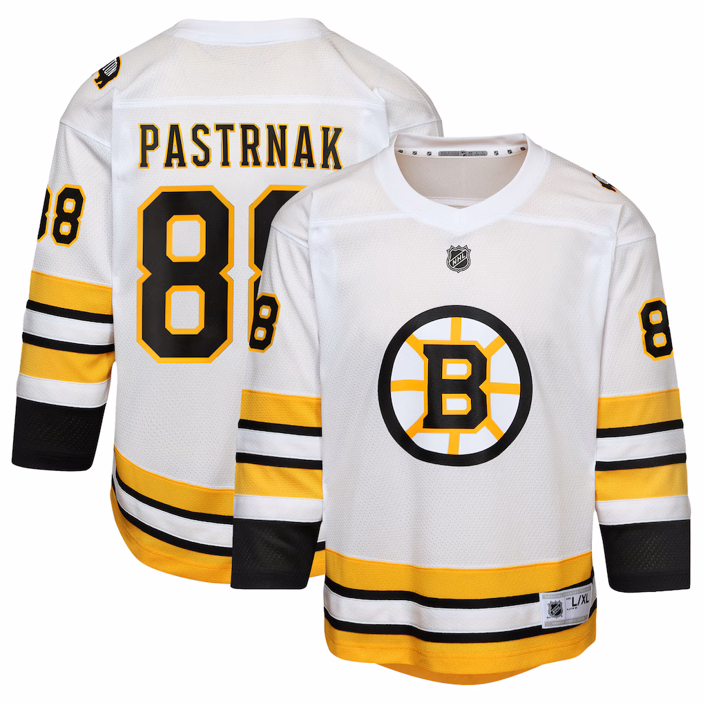 Youth Boston Bruins David Pastrnak White Home Replica Player Jersey - Jersey
