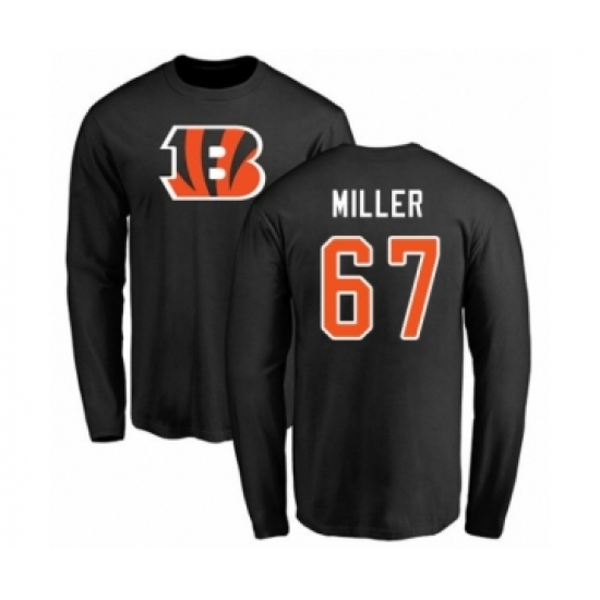 Football Cincinnati Bengals #67 John Miller Black Name & Number Logo Long Sleeve T-Shirt - Jersey