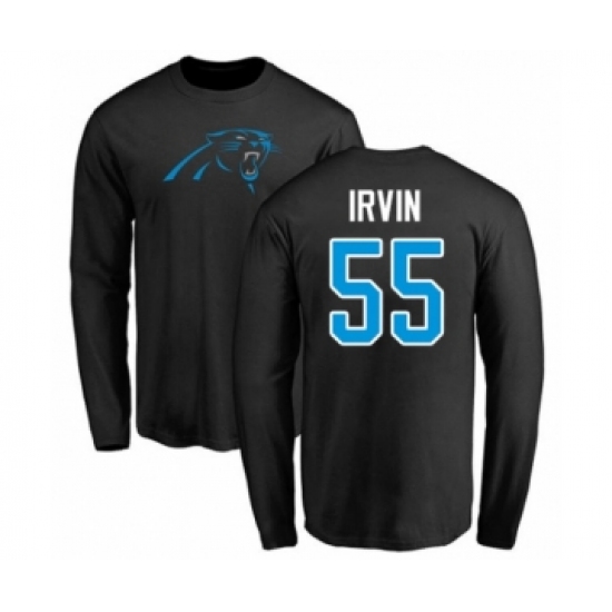 Football Carolina Panthers #55 Bruce Irvin Black Name & Number Logo Long Sleeve T-Shirt - Jersey