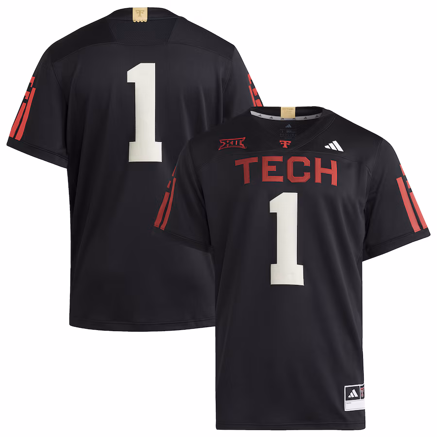 Men's adidas #1 Black Texas Tech Red Raiders 100 Years Premier Strategy Jersey - Jersey