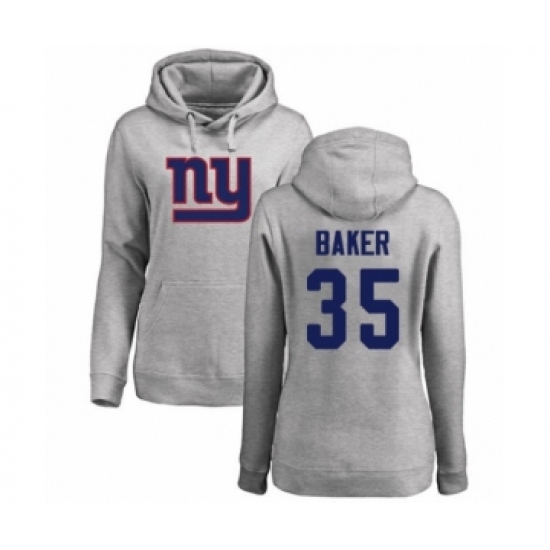 Football Women's New York Giants #35 Deandre Baker Ash Name & Number Logo Pullover Hoodie - Jersey