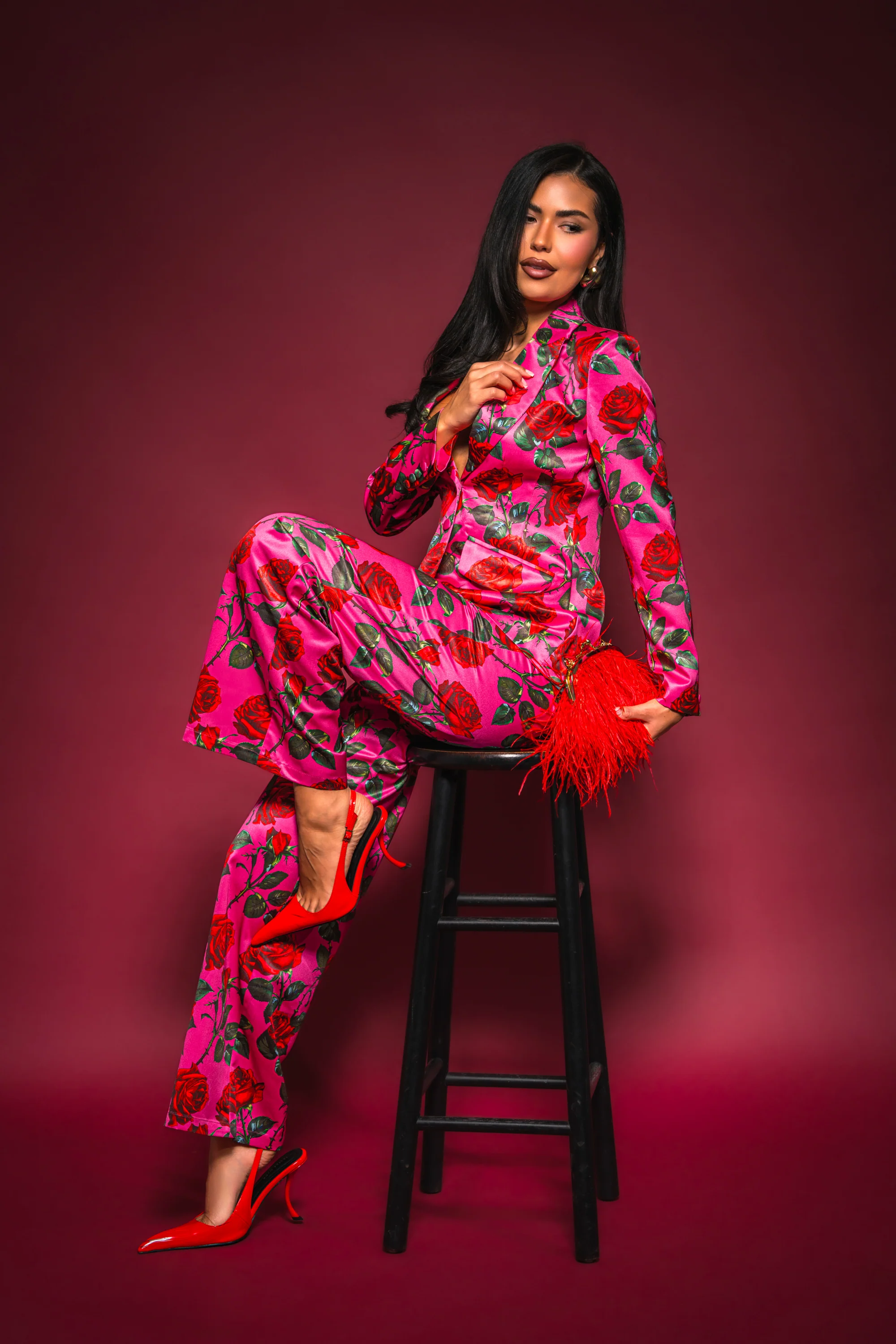 DOZEN ROSES SATIN BLAZER IN FUCHSIA - Akira Wear